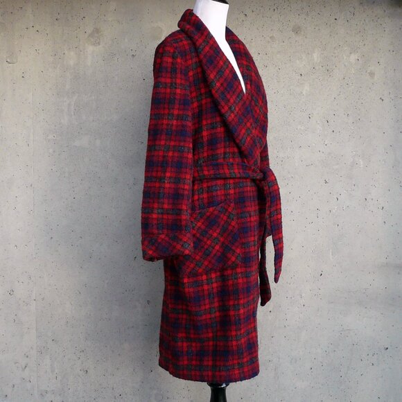 Vintage LLOYD Menswear plaid wool robe / smoking jacket, red& blue, Britain - Picture 2 of 10